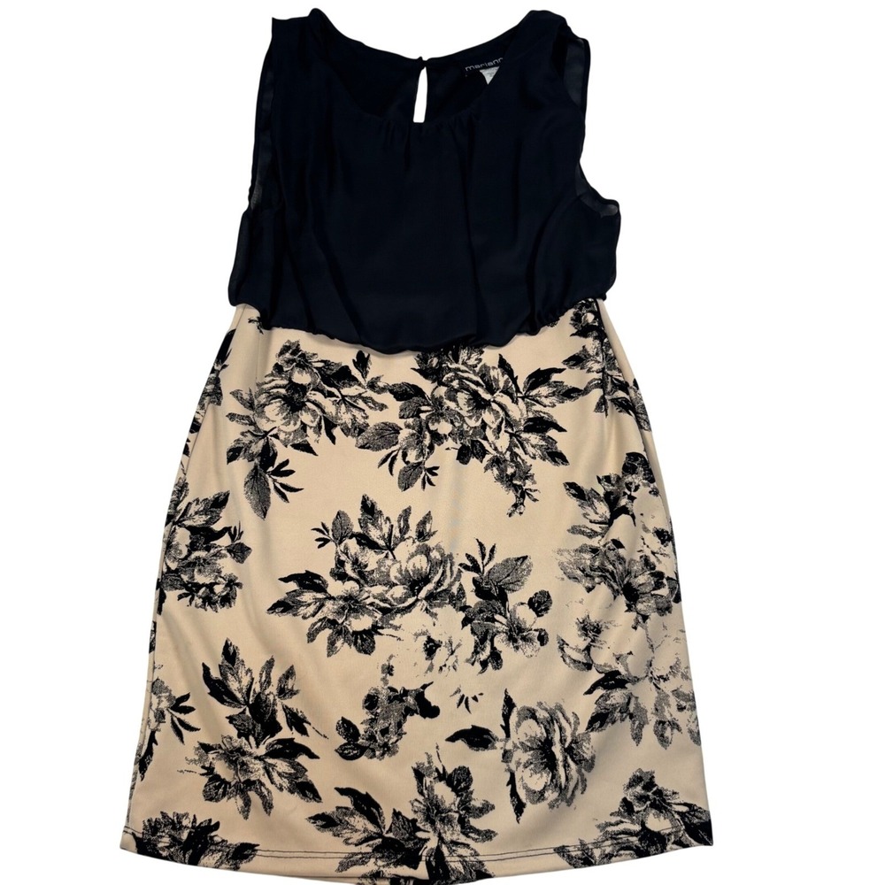 marianne floral formal black beige mini dress coquette chic office siren Y2K - Picture 3 of 9